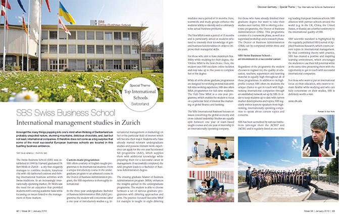 SBS Swiss Business School has been featured in the Discover Germany magazine